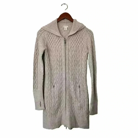 Dakini Womens Zip Up Sweater size XS Chunky Knit Tan Neutral Nylon Wool - Picture 1 of 8